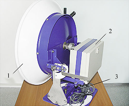 Внешний вид радара: 1 - параболическая антенна; 2 - приемопередатчик; 3 - опорно-поворотное устройство.